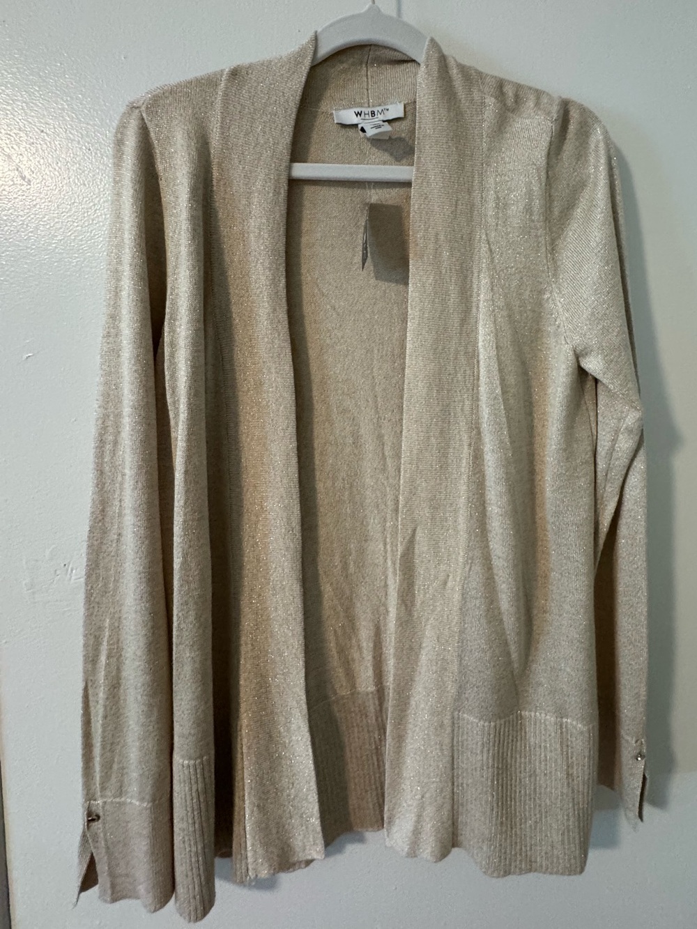 White House Black Market Shimmery Cream Open-Front Cardigan